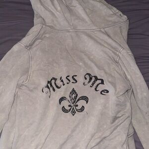 Miss Me Gray Hoodie with Fleur-de-lis Motif